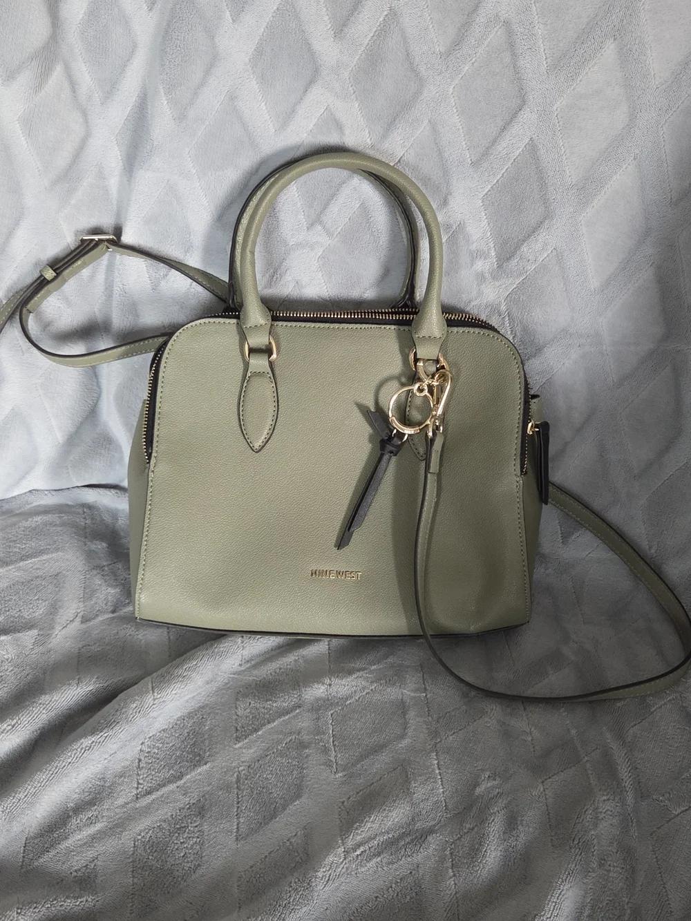 Nine West Olive Green Dome Satchel with Gold Accents